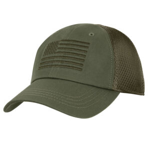 Olive Drab Tactical Mesh Back Cap With Embroidered US Flag