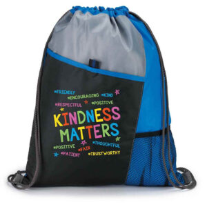 Kindness Matters Blue Drawstring Mesh Backpack