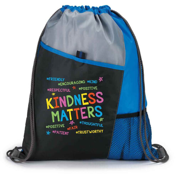 Kindness Matters Blue Drawstring Mesh Backpack