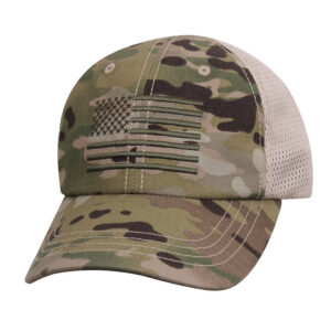 Multicam Tactical Mesh Back Cap With Embroidered US Flag