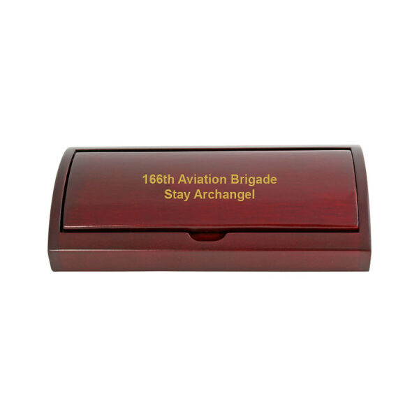 Gold Trim Executive Ball Pen in Curved Wooden Gift Box - Image 2