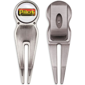Divot Tool With Magnetic Base, Custom Ball Marker, And Belt Clip