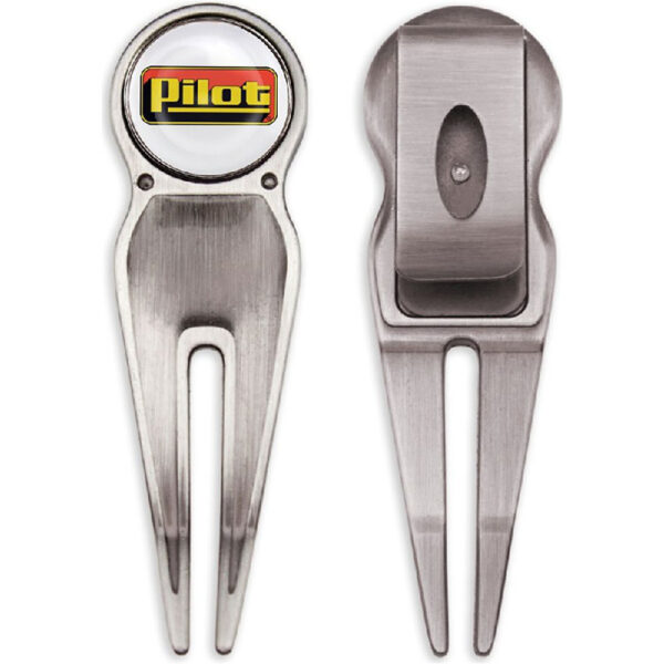 Divot Tool With Magnetic Base, Custom Ball Marker, And Belt Clip