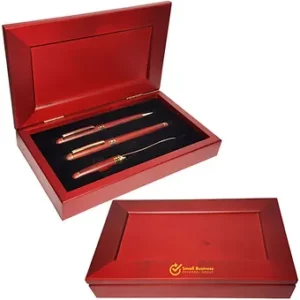 Rosewood Gift Box with Ballpoint Pen, Roller Pen and Letter Opener